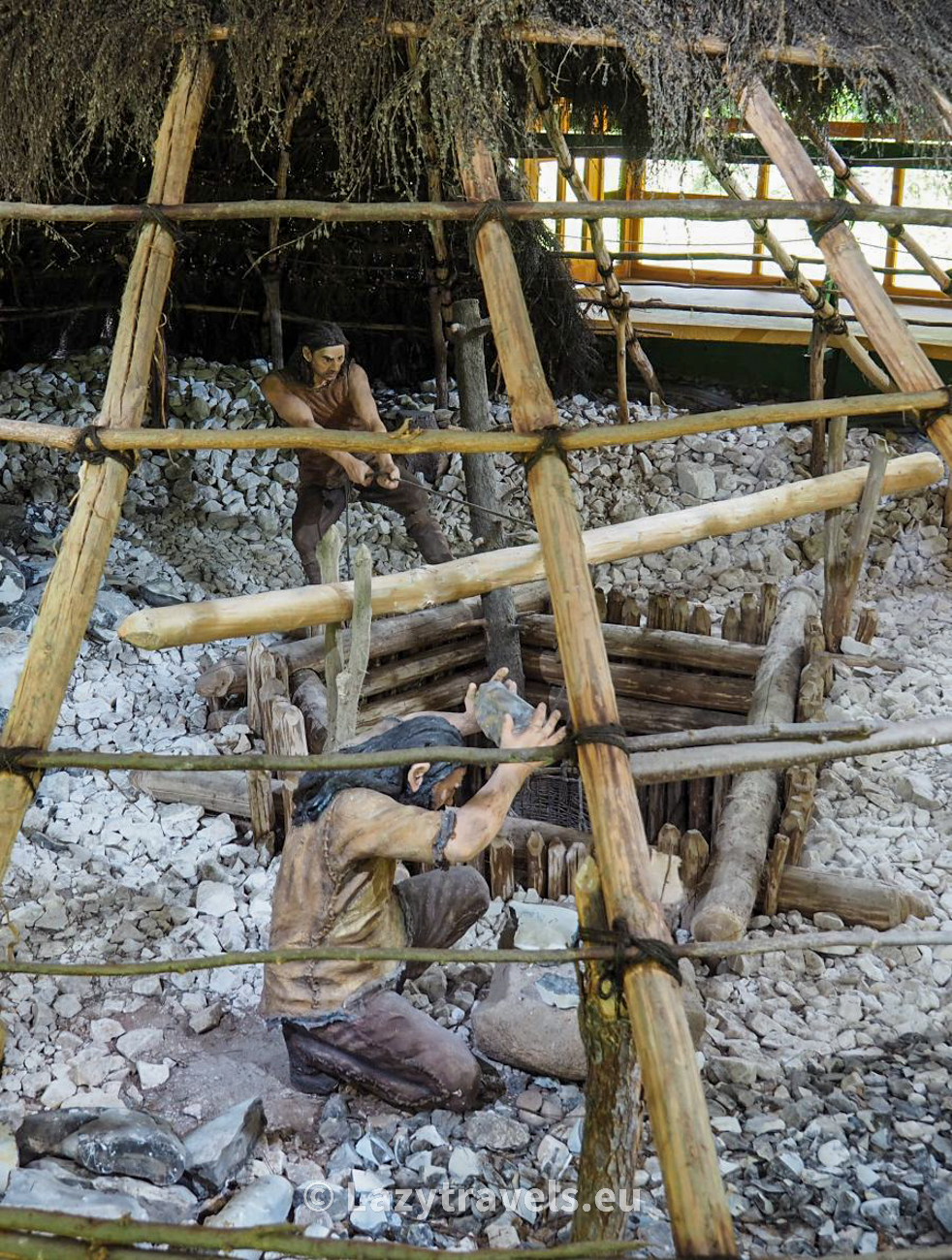 Pulling spoil from an old flint mine shaft
