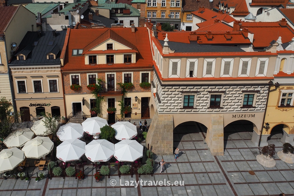 Tenement houses on the Tarnów Market Square seen from the town hall tower Tenement houses on the Tarnów Market Square seen from the town hall tower