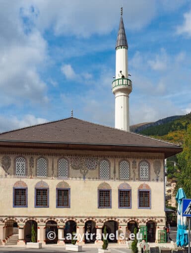 Minaret and decorative wall of a painted mosque