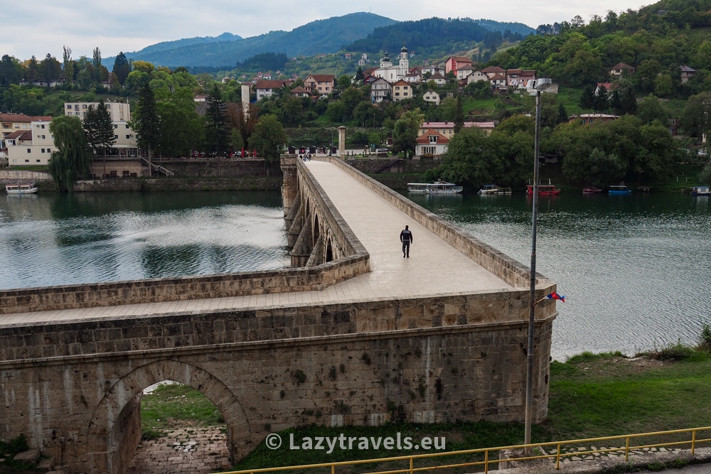The bridge in Visegrad is unusual because the entrance to it is at an angle of 90 degrees