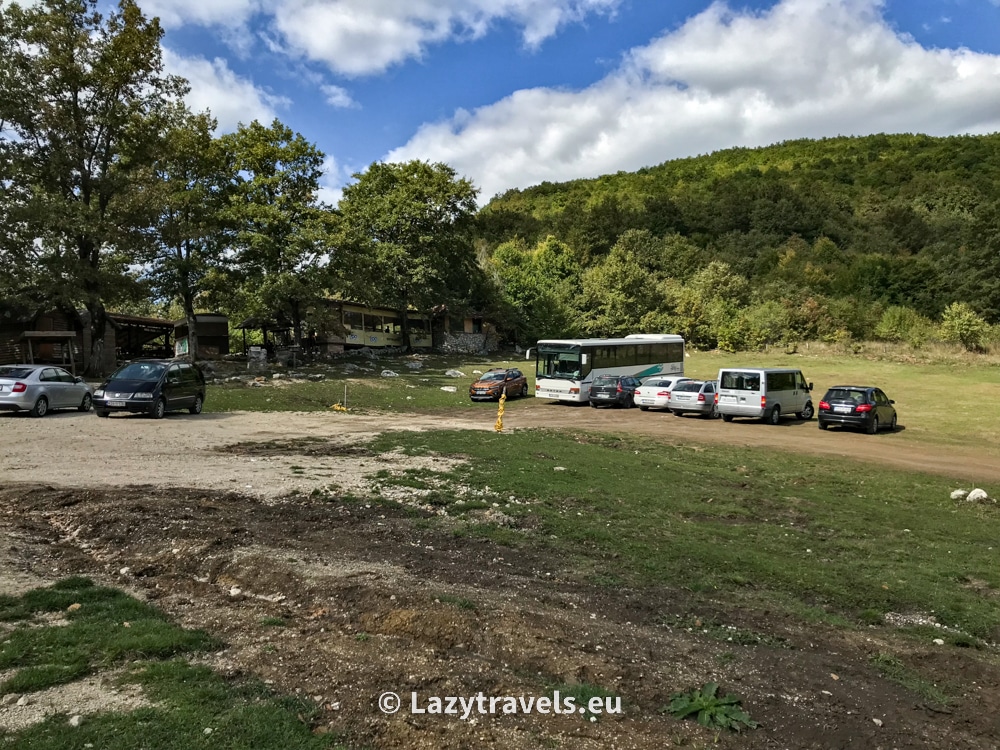 Parking lot at the Štrbački buk waterfall. Out of season, it is apparently empty