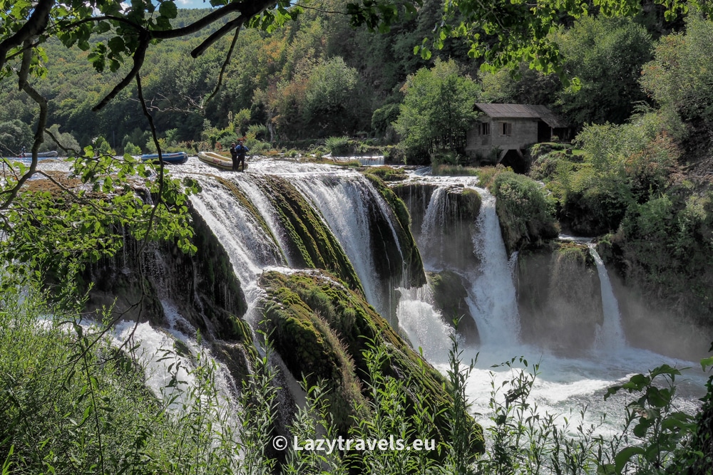 The Štrbački buk waterfall is 24.5 meters high. Pontoons are thrown off during rafting