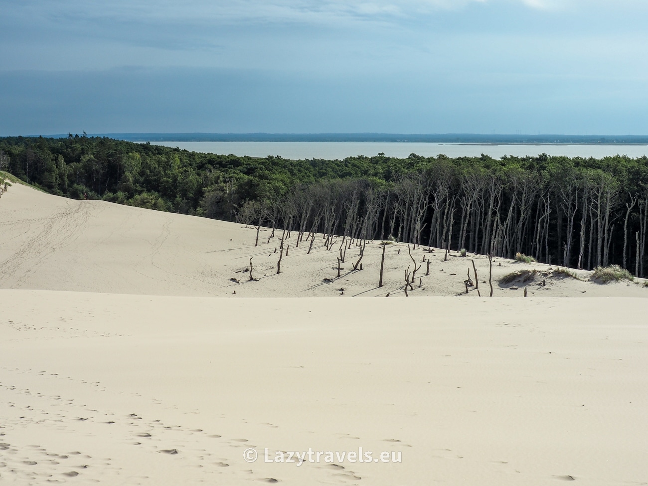 The ŁąckA Dune is up to 42 meters high. A view from above of the dune and Lake Łebskie