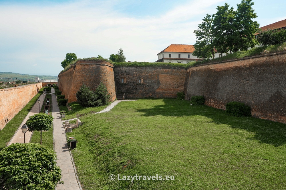 View of the defensive walls of the citadel in Alba Iulia