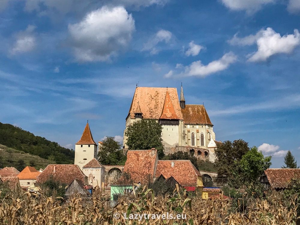 View of the castle from the village of Biertan