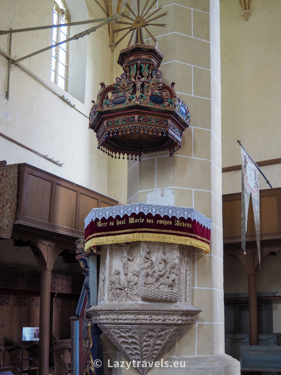 The pulpit in the church in Biertan