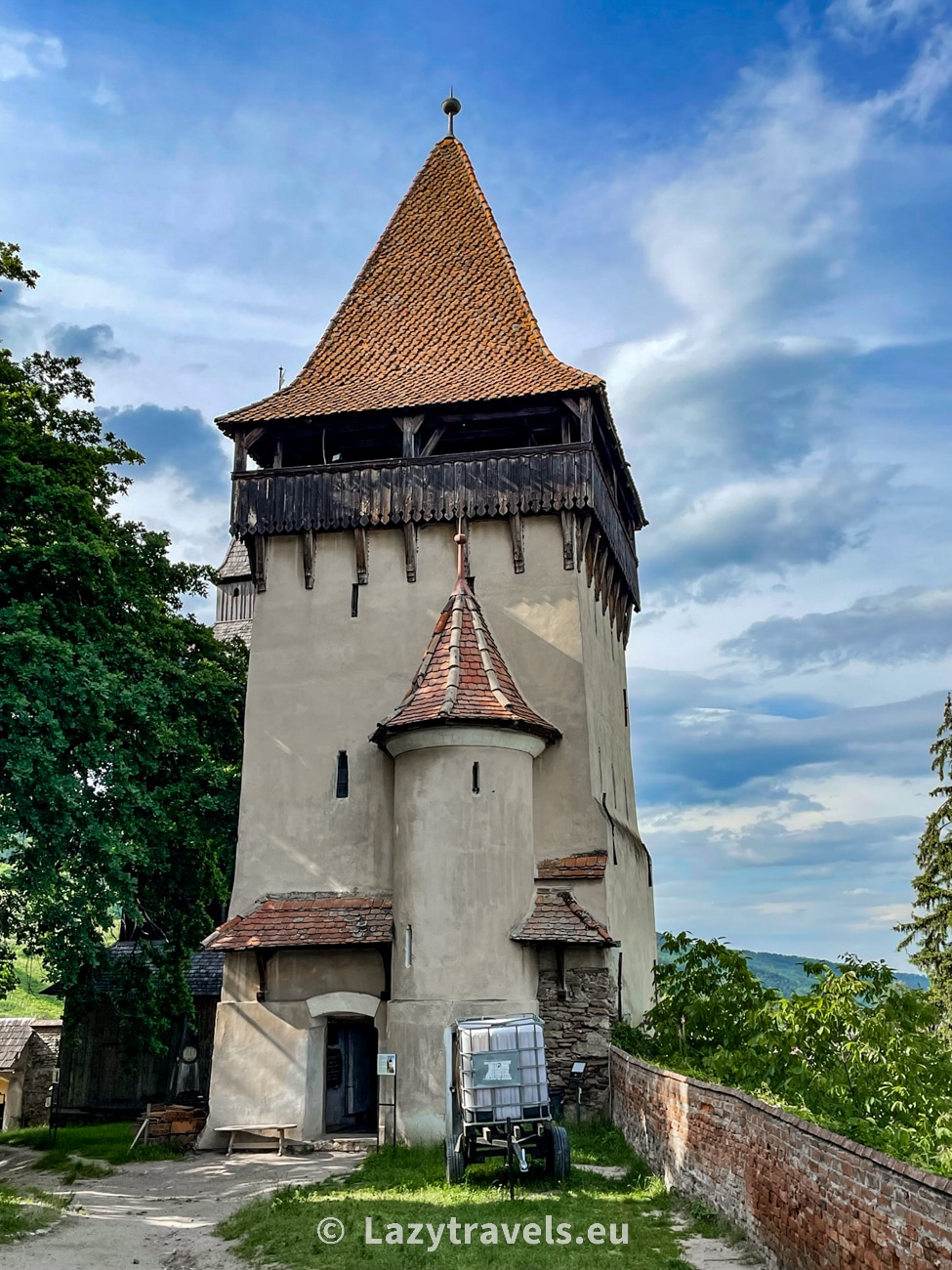 The tower, which now houses a lapidarium with tombstones transferred from the church