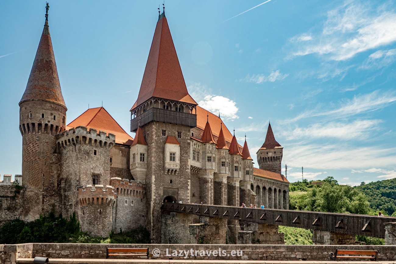Corvinus Castle in Hunedoara seen from the courtyard before entering the bridge leading to this medieval fortress