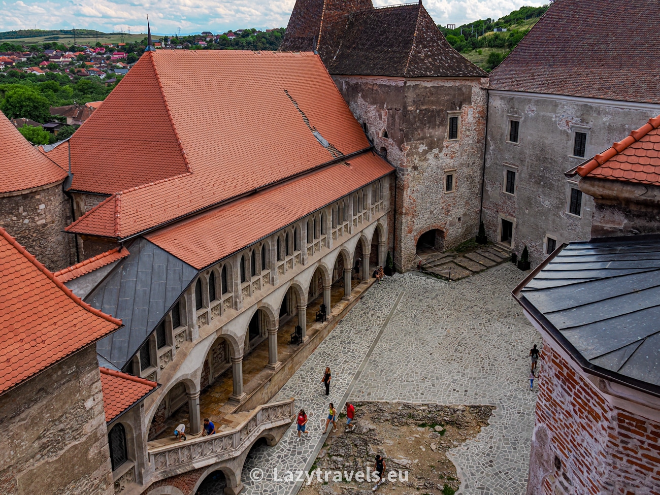The castle courtyard seen from the upper floors and palace chambers