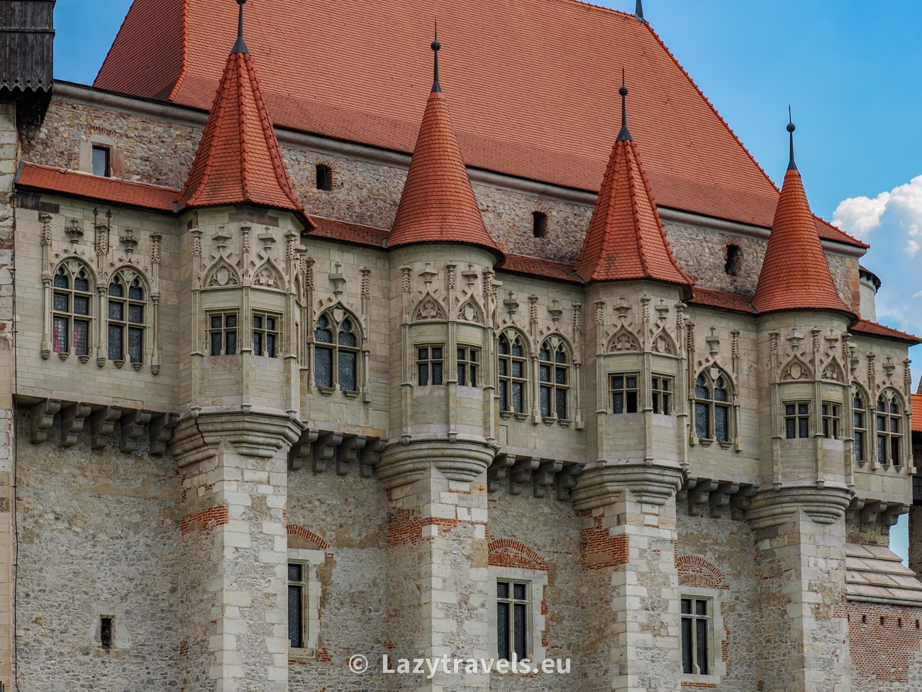 Hunedoara castle and decorative windows of the castle turrets