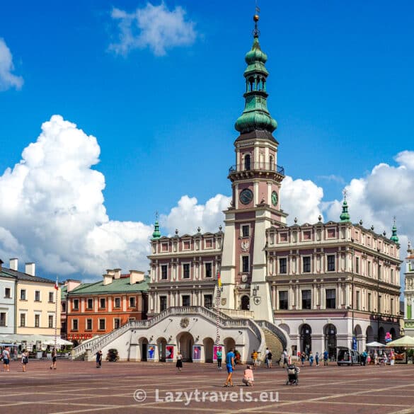 Zamość and the town hall on the Great Market Square, the city's main square.