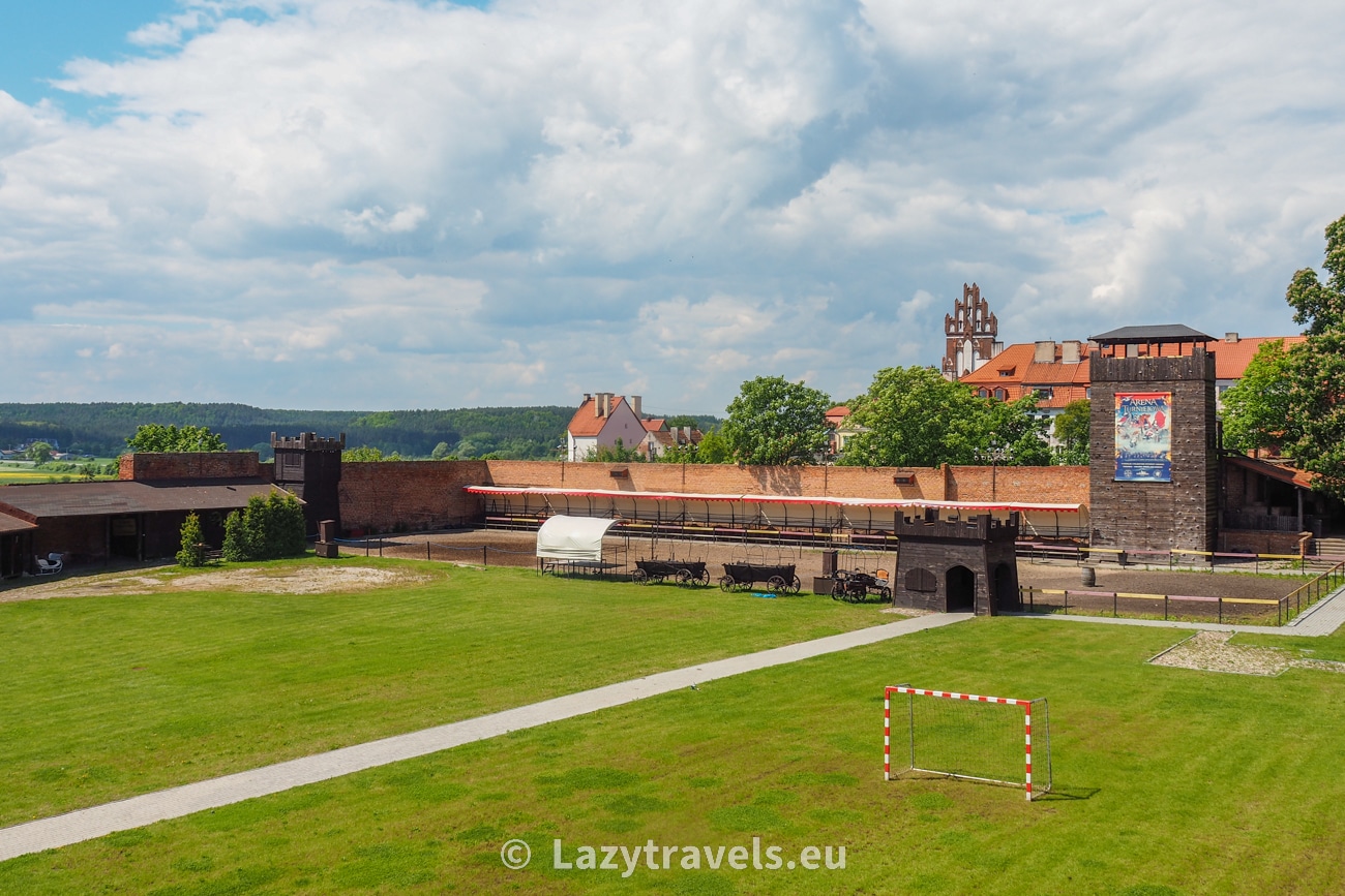 The field in front of the castle where knights put on demonstrations of how medieval knightly tournaments and battles took place